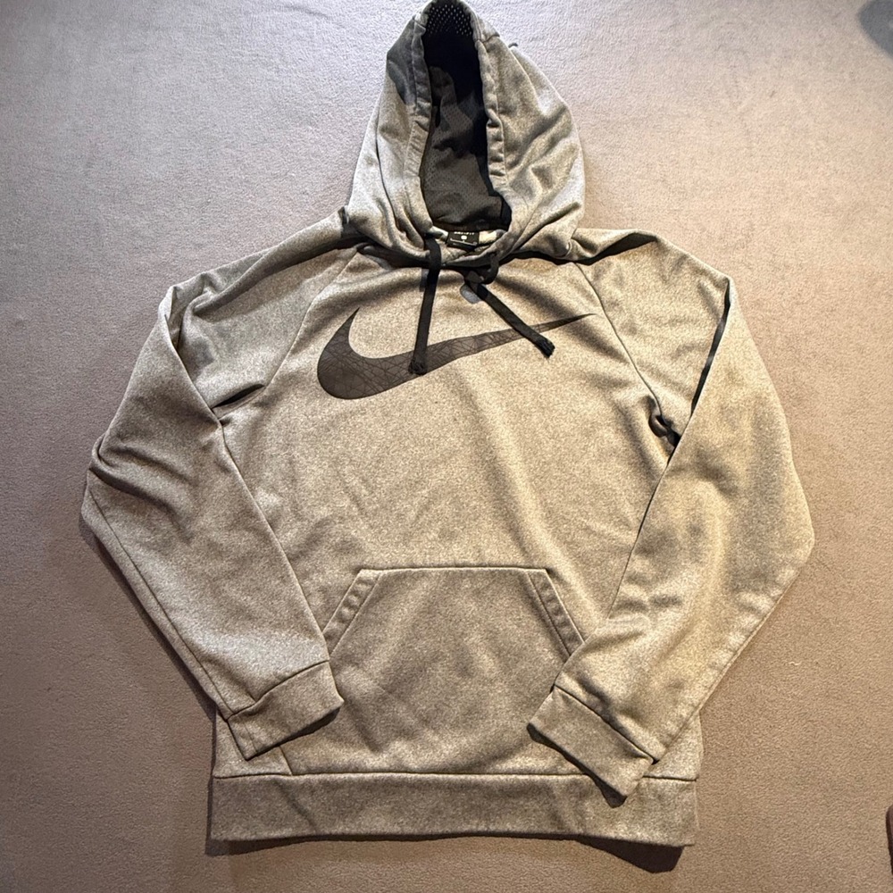 Nike Dri-FIT Mens Gray Heathered Swoosh Graphic Pullover Hoodie Size Small